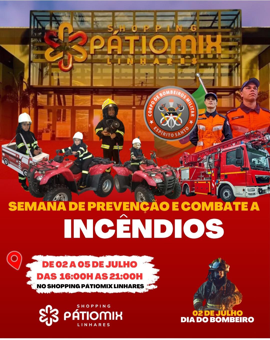 Corpo de Bombeiros expõe viaturas e equipamentos em Shopping de Linhares.