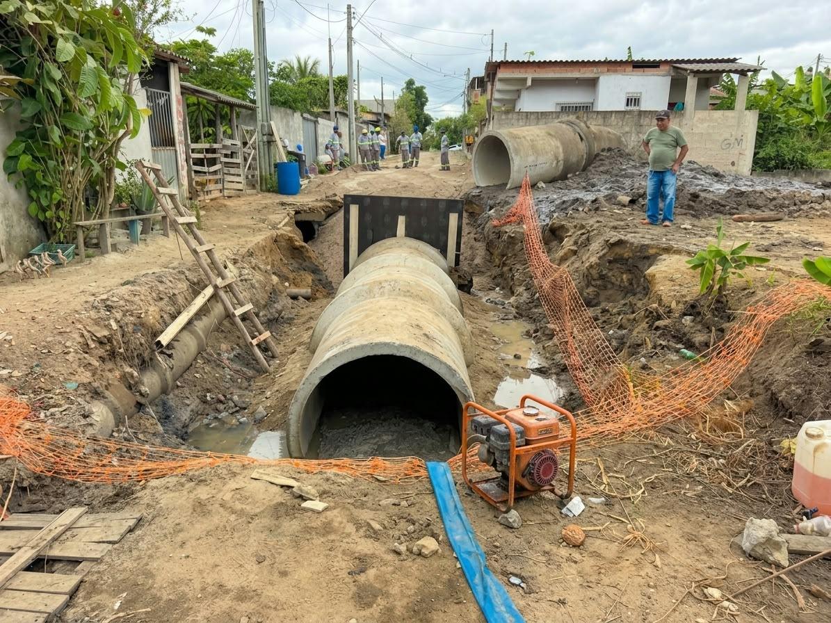 Linhares: Macrodrenagem avança no bairro Santa Cruz.